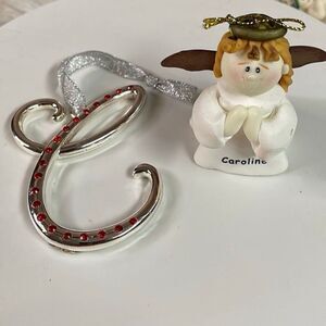 ENCORE “Caroline” Angel Ornament & Silverton Intial “C” Set2 Christmas Holiday